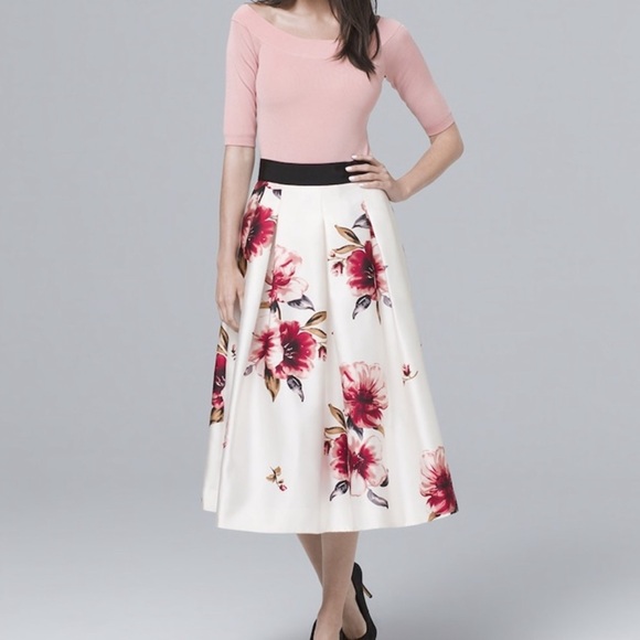 White House Black Market Floral A-Line Midi Skirt - Picture 3 of 4